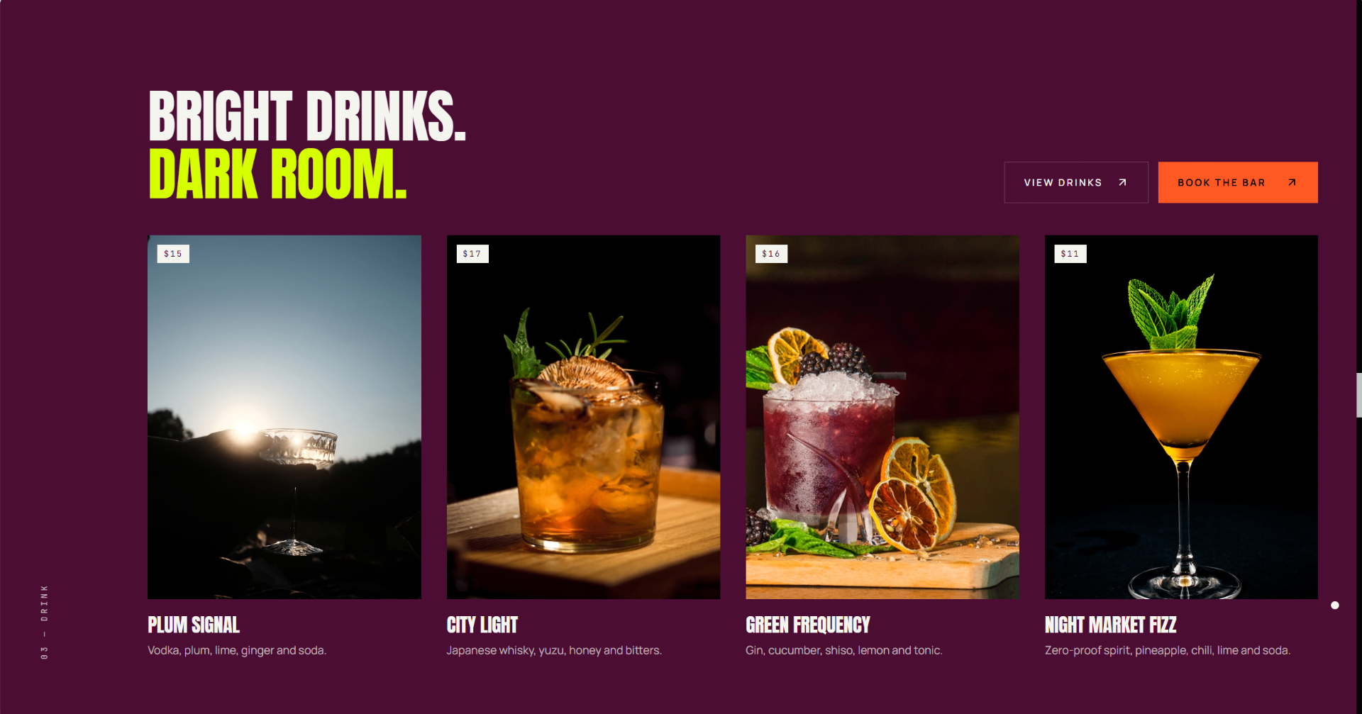 Afterglow Kitchen, 04 — Bar program