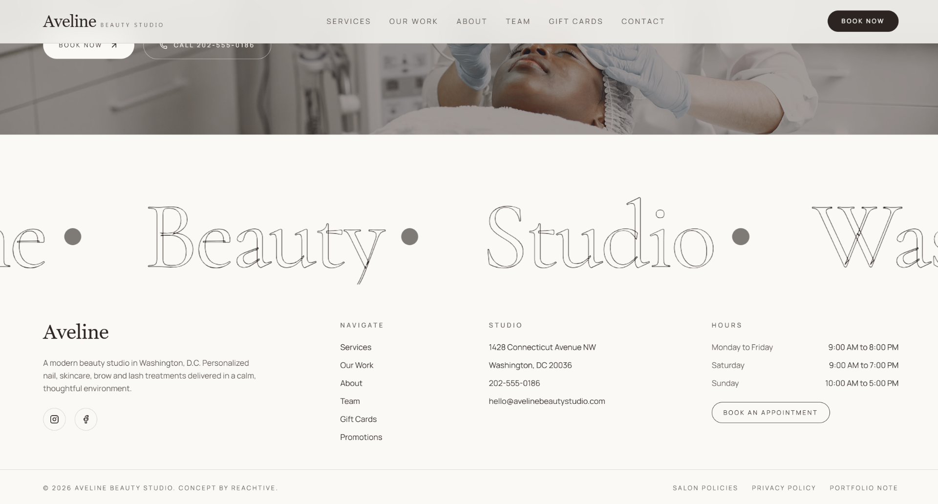 Aveline Beauty Studio, Footer