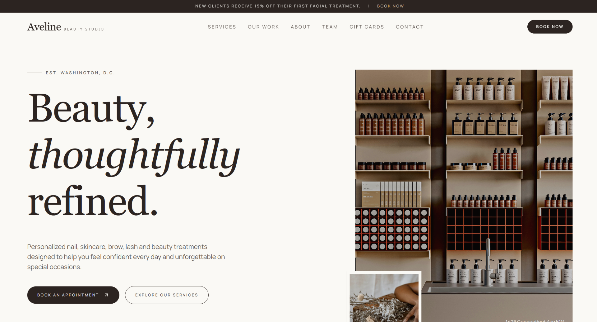 Aveline Beauty Studio — Reachtive concept screenshot