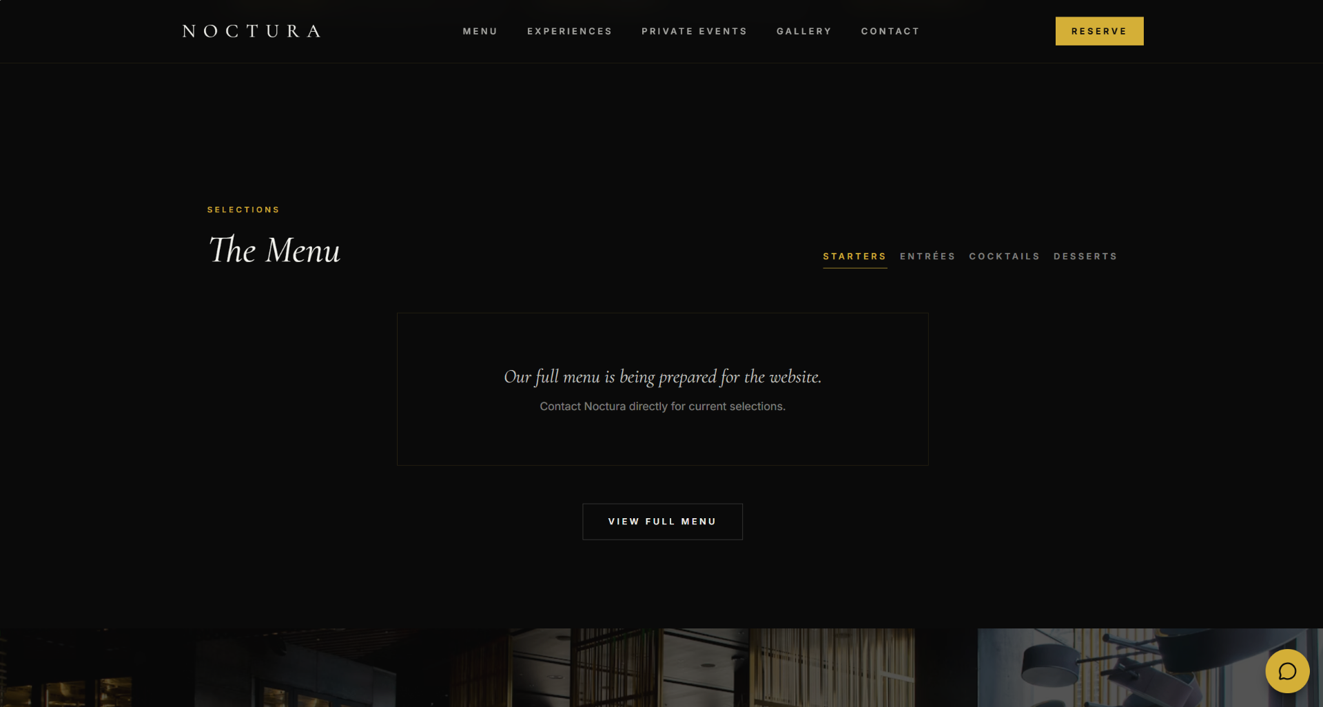 Noctura Restaurant & Lounge, Menu, without the noise